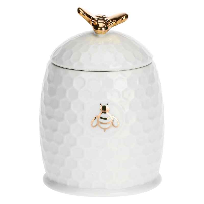 Preview: Honigtopf mit Honiglöffel Gold 12 x 8 cm