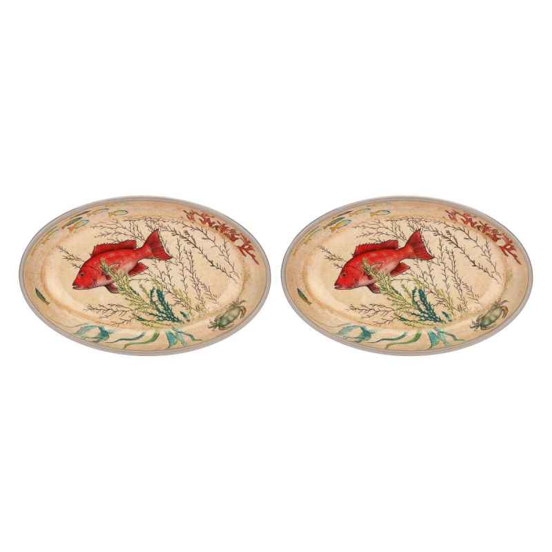 Preview: Frühstücksteller / Dessertteller oval 24 x 15 cm Sea Life Set mit 2 Stück