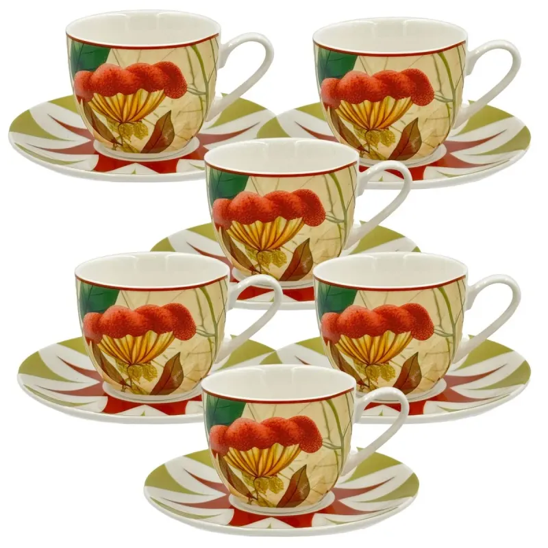 Espressotassen mit Untertassen 6er Set MIRABILIA 90 ml rot