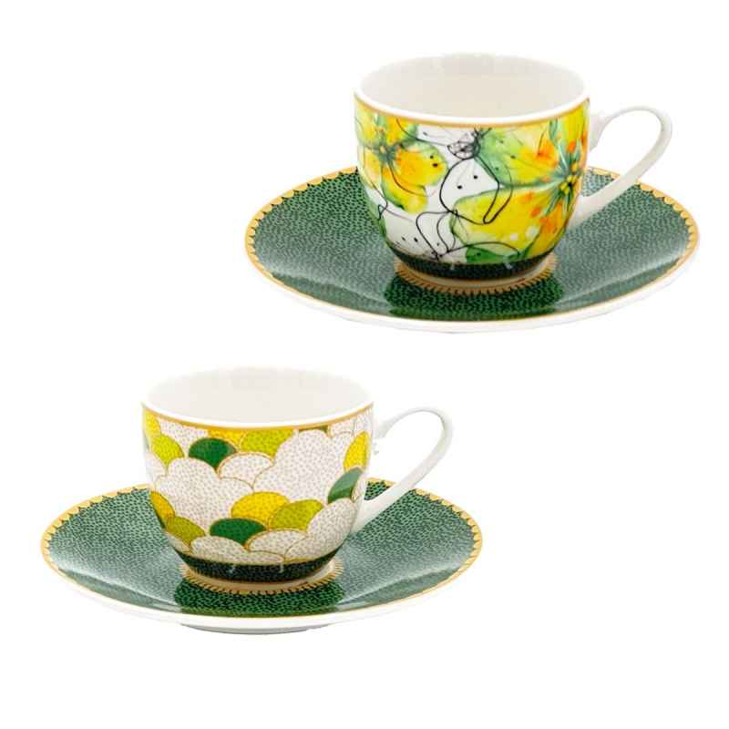 Preview: Espressotassen mit Untertassen 6er Set MIRABILIA 90 ml "Libellula"