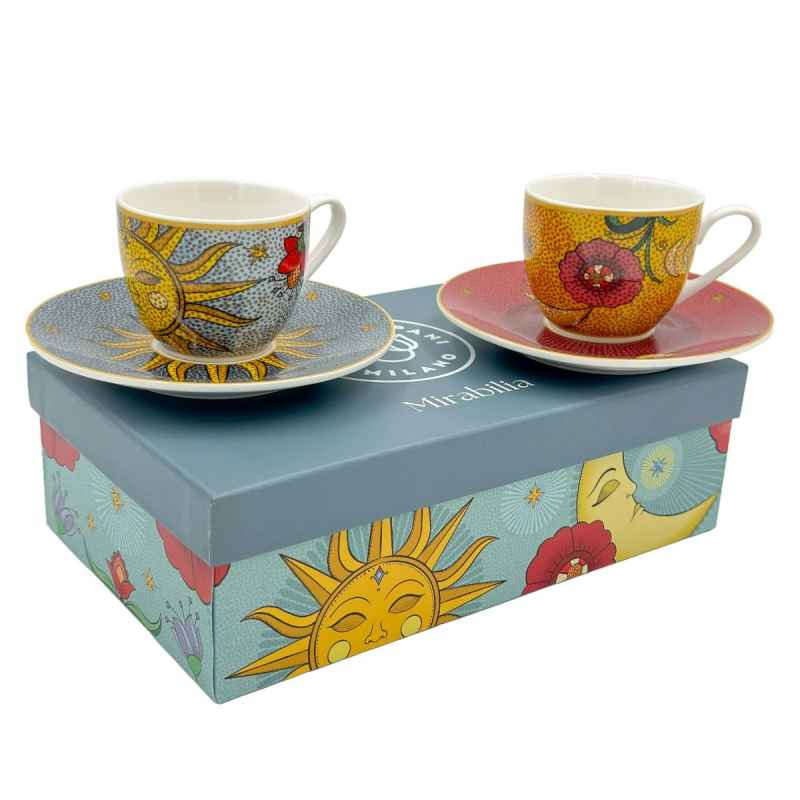Preview: Espressotassen mit Untertassen 2er Set MIRABILIA 90 ml „Sole & Luna“