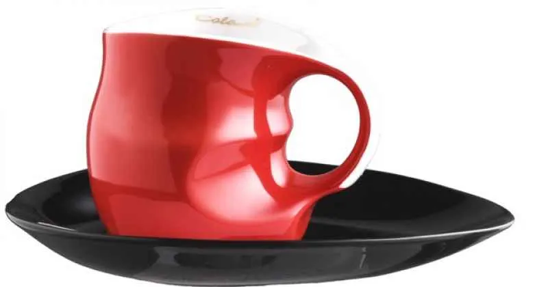 Luigi Colani Porzellan Kaffee - Cappuccino Tasse mit Untertasse color red 2 tlg.