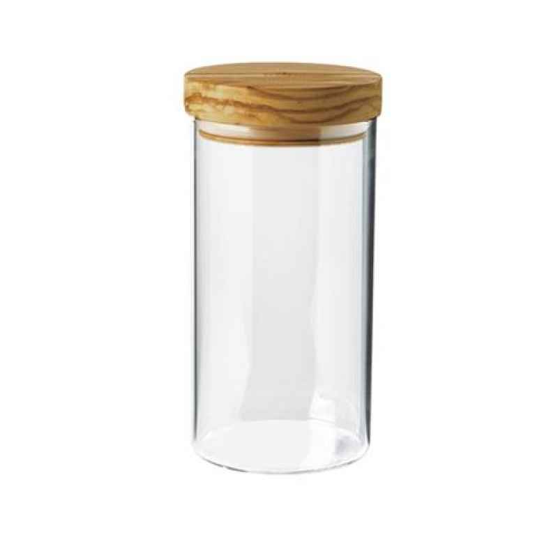 Preview: Vorratsdosen Olivenholzdeckel Behälter aus Borosilikatglas 900 ml - rund 10 cm, Höhe 20 cm