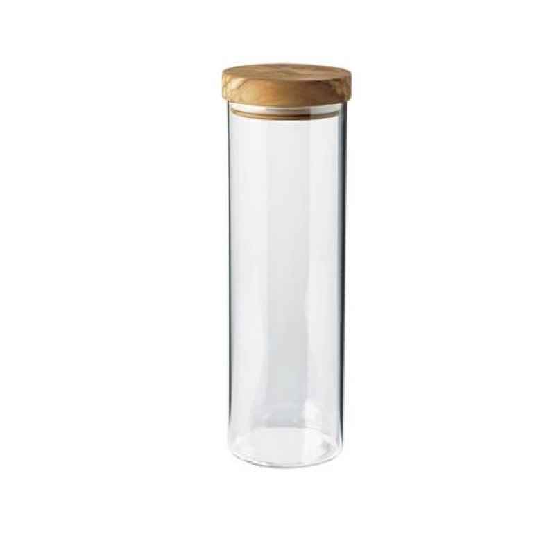 Preview: Vorratsdosen Olivenholzdeckel Behälter aus Borosilikatglas 1500 ml - rund 10 cm, Höhe 31 cm