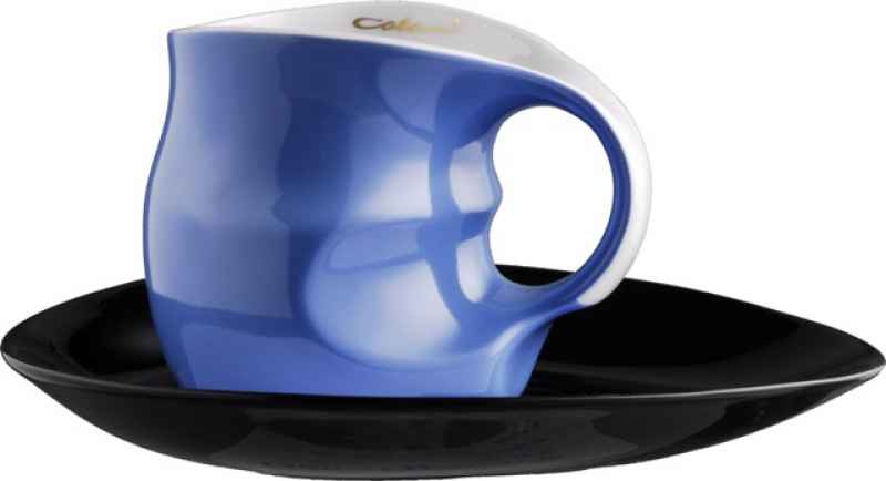 Preview: Luigi Colani Porzellan Kaffee - Cappuccino Tasse mit Untertasse color blue 2 tlg.