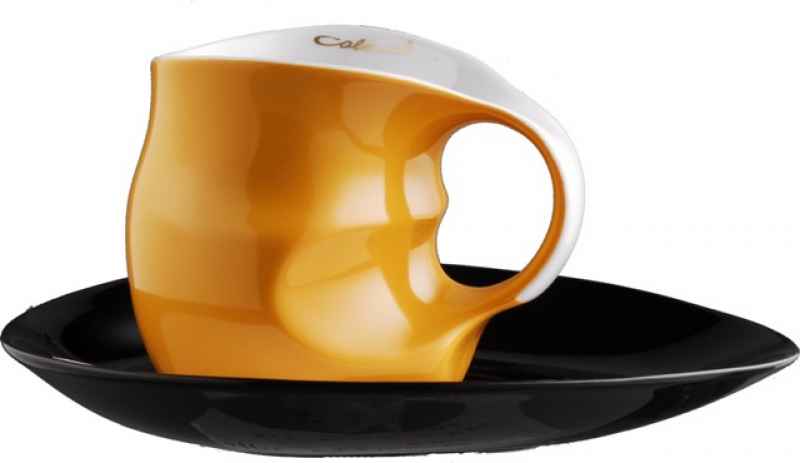 Preview: Luigi Colani Porzellan Kaffee - Cappuccino Tasse mit Untertasse color orange 2 tlg.
