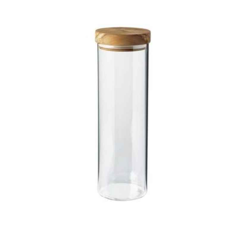Preview: Vorratsdosen Olivenholzdeckel Behälter aus Borosilikatglas 1500 ml - rund 10 cm, Höhe 31 cm