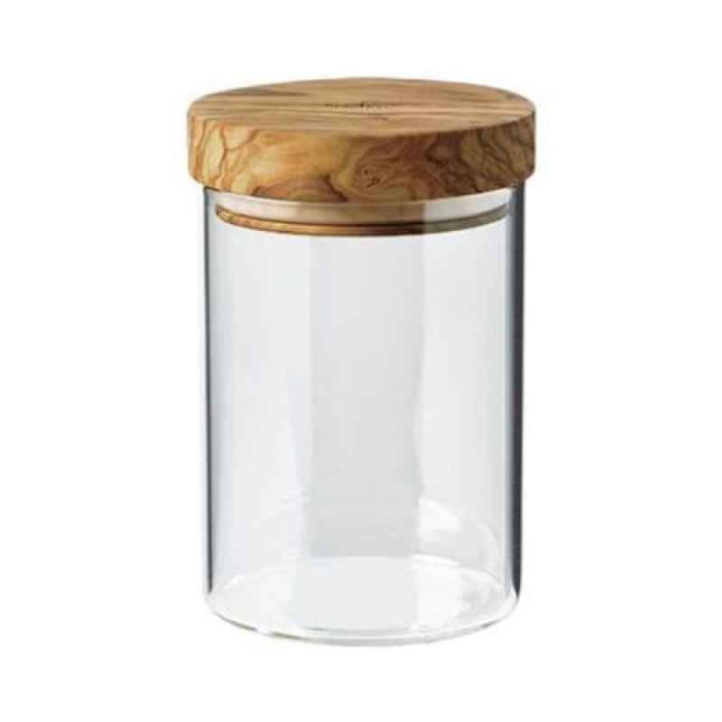 Preview: Vorratsdosen Olivenholzdeckel Behälter aus Borosilikatglas 600 ml - rund 10 cm, Höhe 15 cm