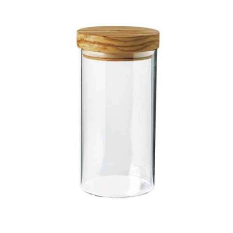 Preview: Vorratsdosen Olivenholzdeckel Behälter aus Borosilikatglas 900 ml - rund 10 cm, Höhe 20 cm