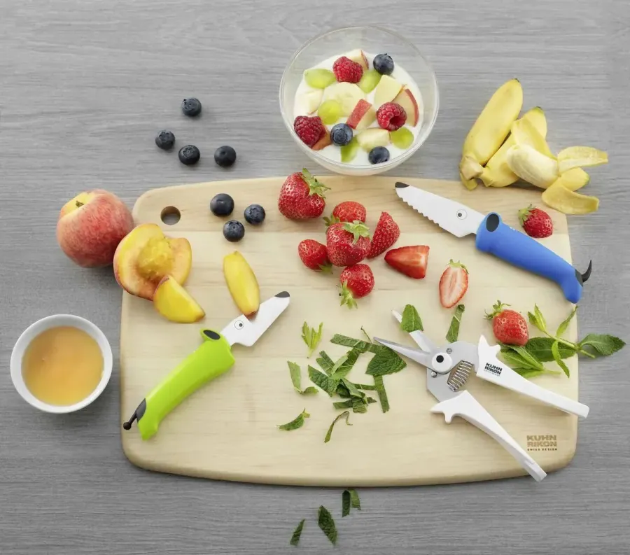 Kinderkitchen Set 3-teilig/ Kindermesser-Set blau/grün/weiß