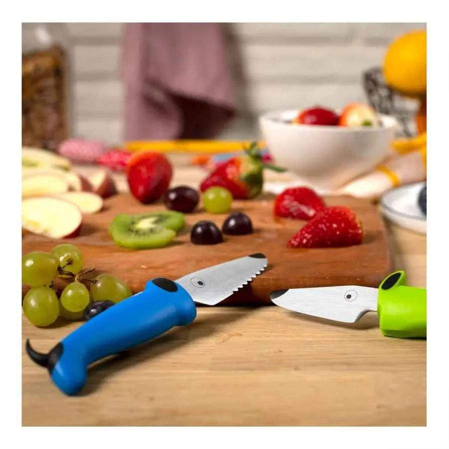 Kinderkitchen Set 3-teilig/ Kindermesser-Set blau/grün/weiß