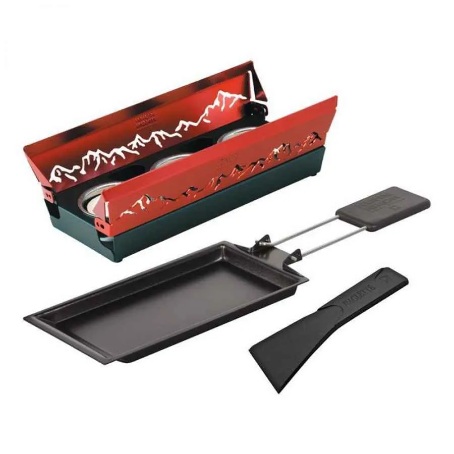 Raclette Set Mini Alpenglühen rot mit Schabern und Teelicht