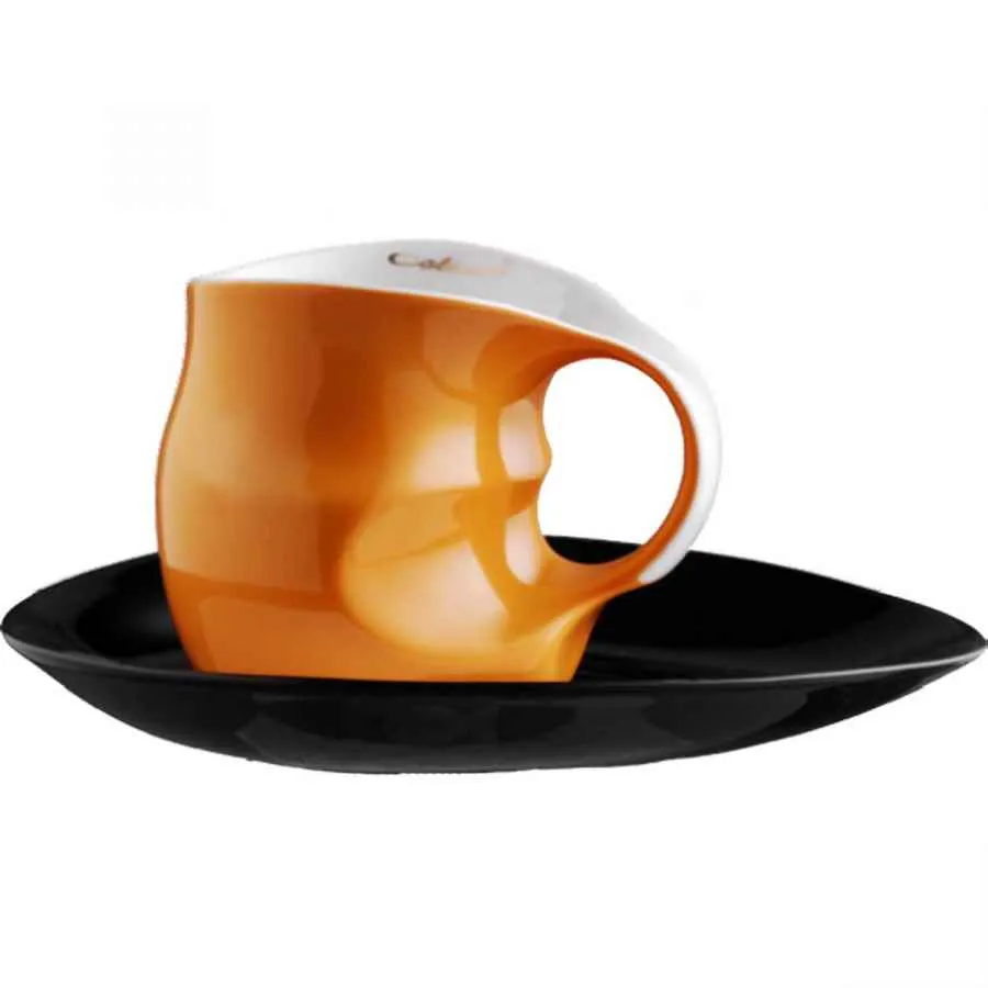 Luigi Colani Porzellan Kaffee - Cappuccino Tasse mit Untertasse color orange 2 tlg.