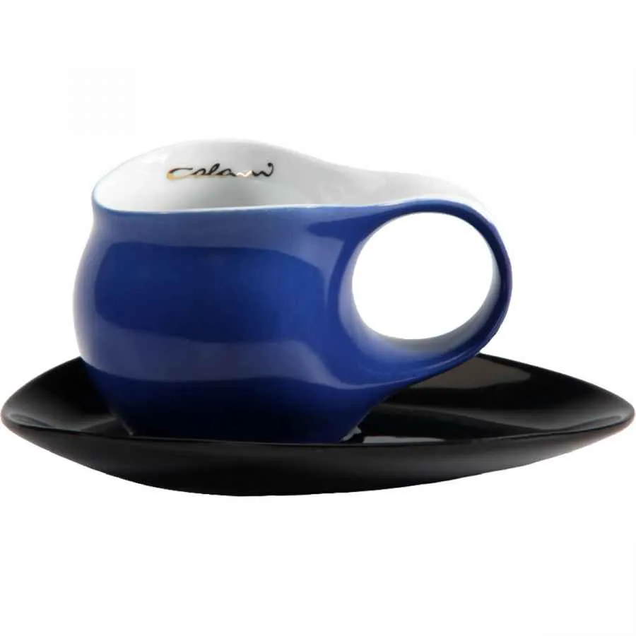 Luigi Colani Porzellan Espresso Tasse mit Untertasse blau / schwarz
