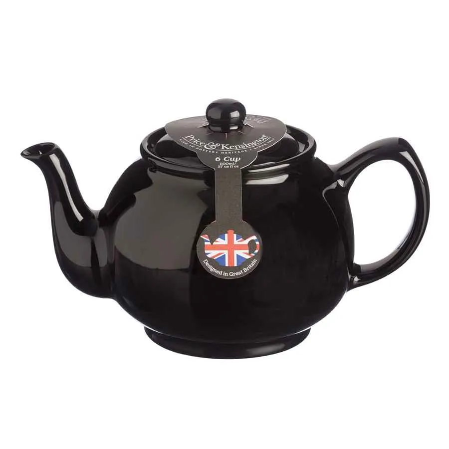 Teekanne 1100 ml Steingut klassisch schwarz, für 6 Tassen