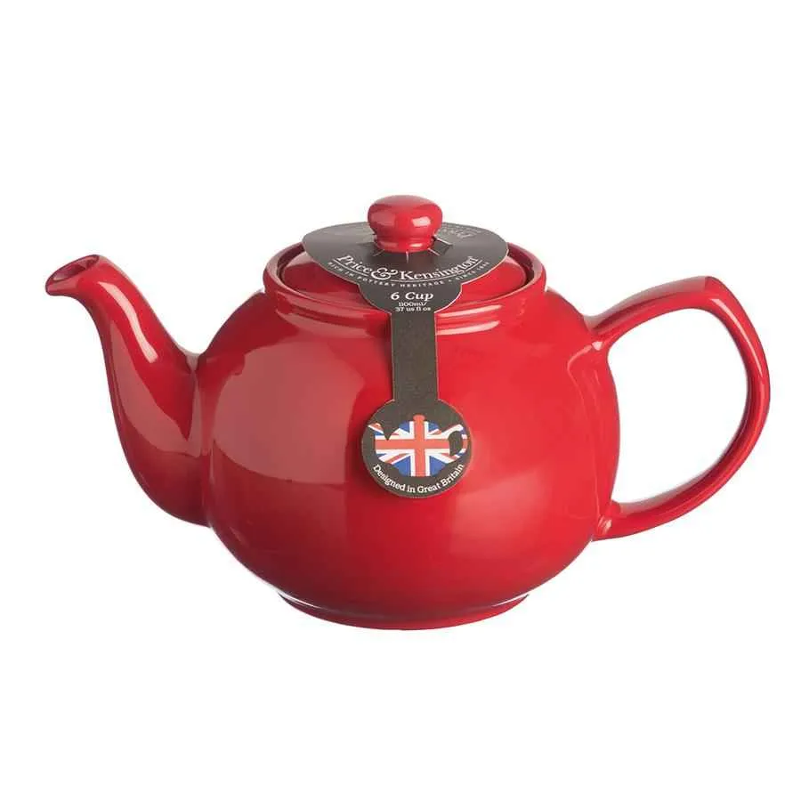 Teekanne 1100 ml Steingut glänzend rot, für 6 Tassen