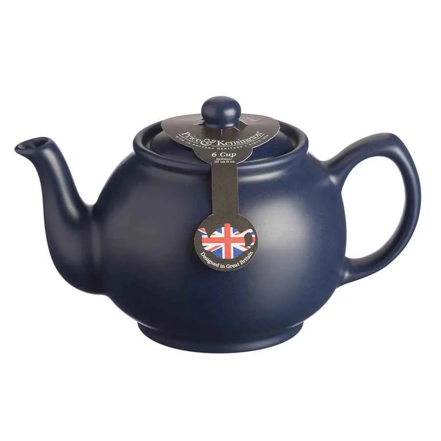 Teekanne 1100 ml Steingut matt blau, für 6 Tassen