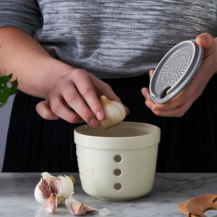 Knoblauchbehälter 2in1 mit Reibe aus Steingut