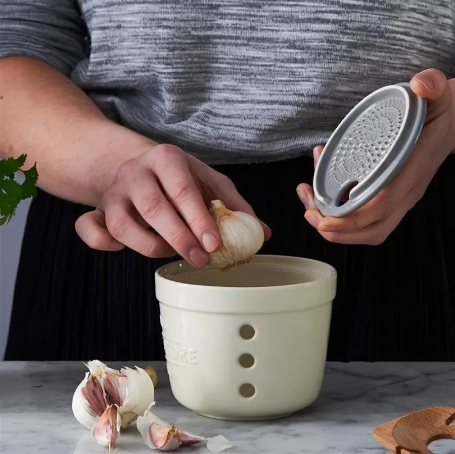 Knoblauchbehälter 2in1 mit Reibe aus Steingut