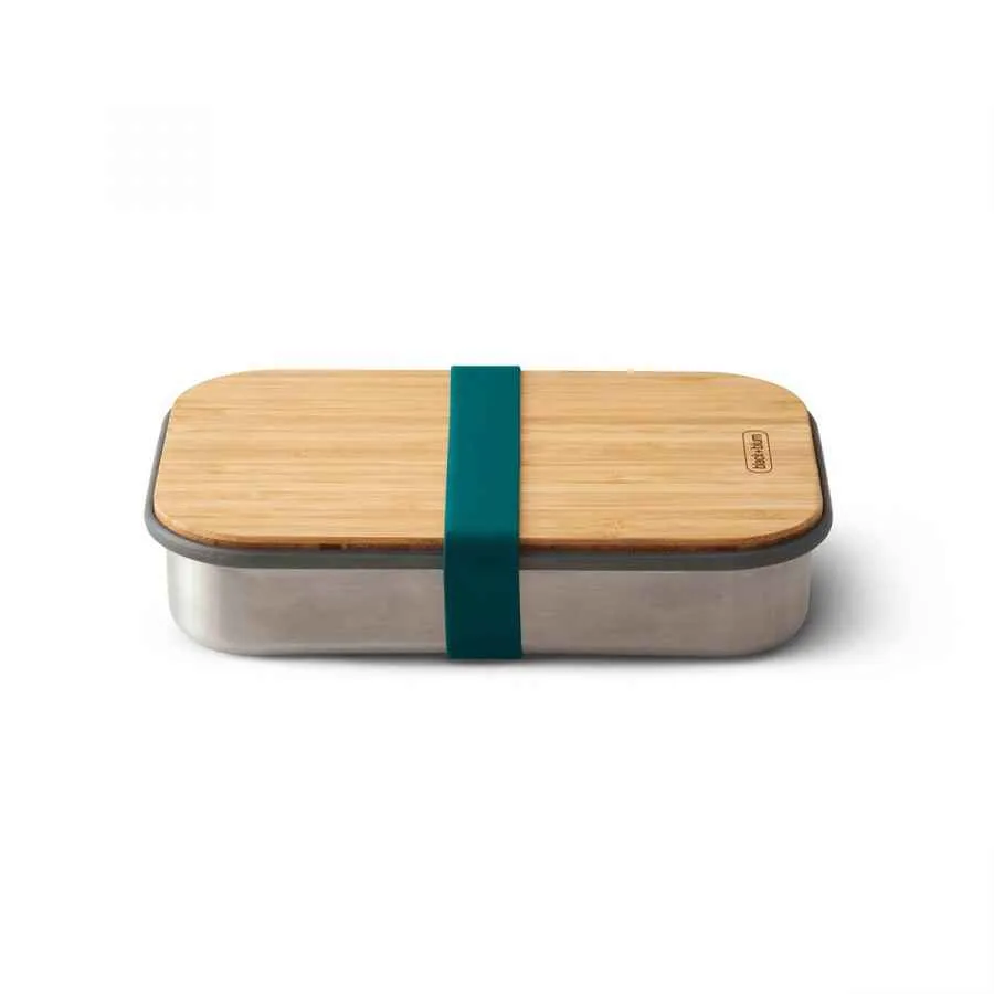 Edelstahl Sandwich Box - Ozean, 1000 ml, Edelstahl/Bambusholz, Maße: 22,3 x 15 x 5,2 cm