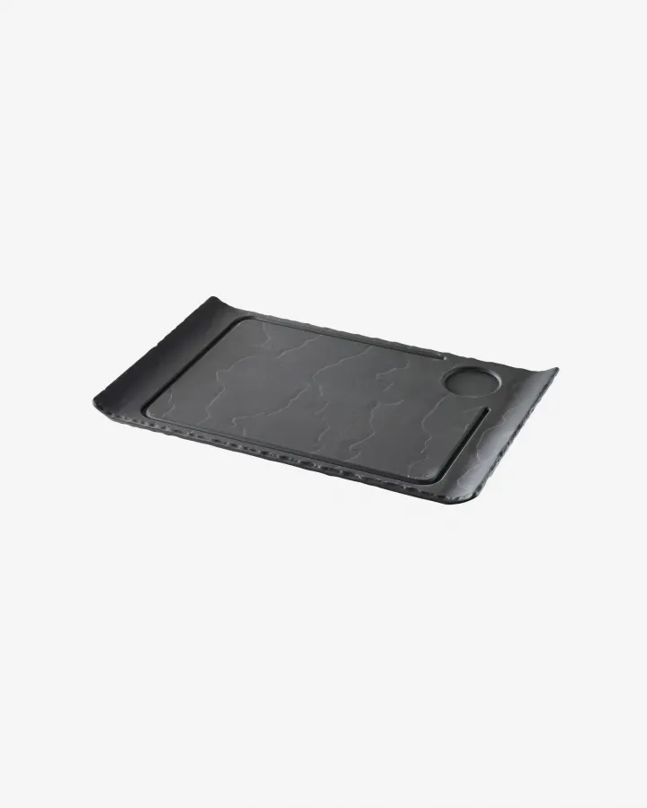 STEAKTELLER 39,5 cm, 2 RAENDER HOCH Matt schiefer