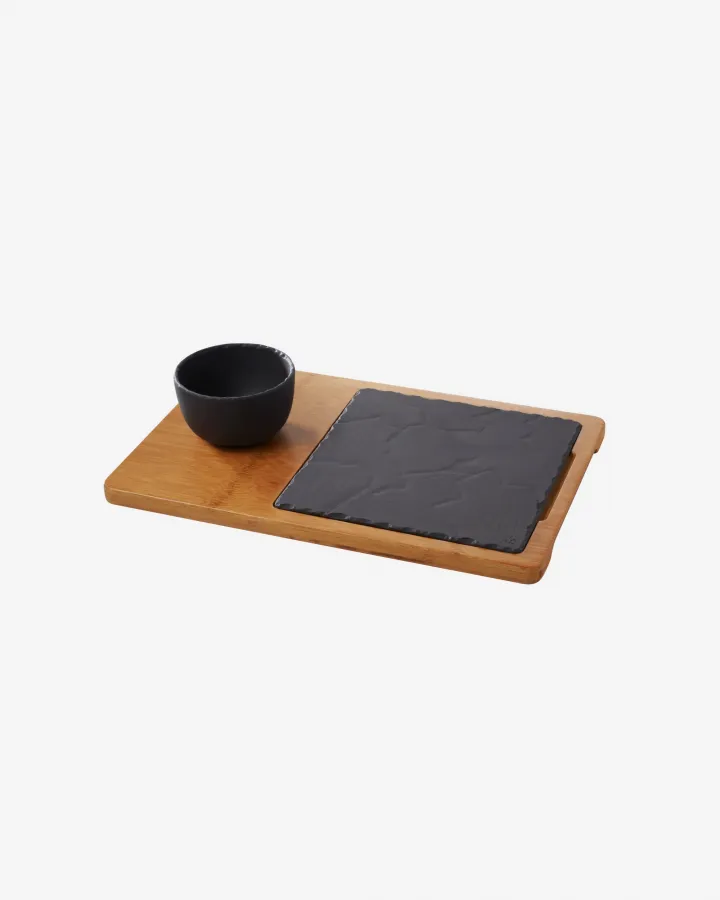 BAMBUS HOLZTABLETT 37 x 24 cm, 2 - fach unterteilt für Steakteller 20 x 20 cm