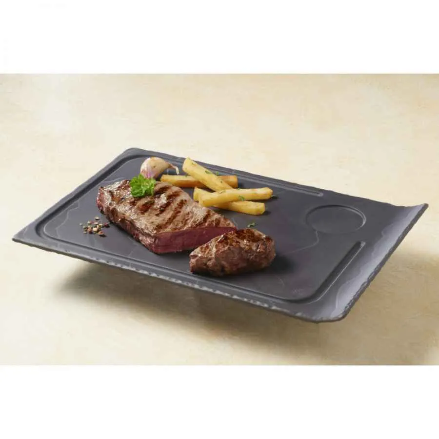 STEAK & BURGERTELLER 33 cm x 22 cm, RAND HOCH Matt schiefer