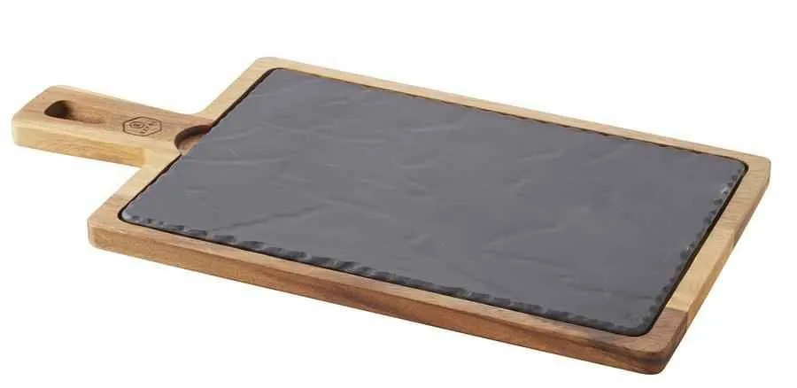 HOLZTABLETT Akazie 43 x 23 cm, RECHTECKIG FÜR STEAKPLATTE 30 x 20 cm