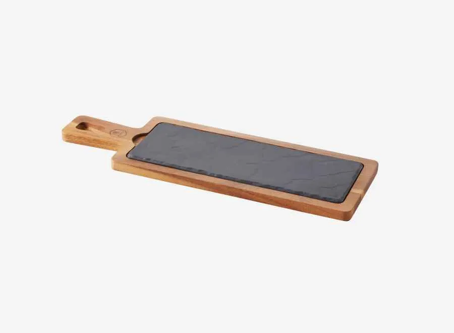 HOLZTABLETT 43 x 14 cm, RECHTECKIG FÜR TELLER/ PLATTE 30 x11 cm Akazie