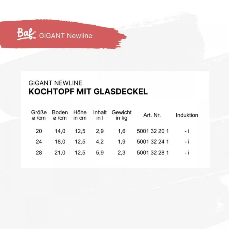 Kochtopf mit Deckel 28 cm BAF GIGANT Newline für alle Herdarten