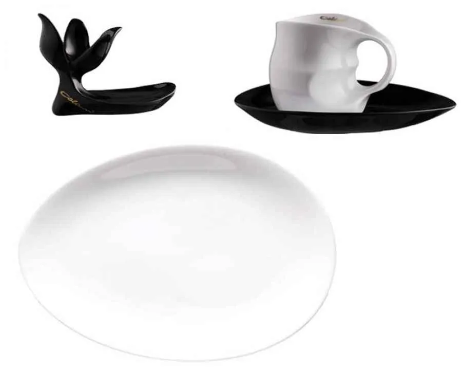 Luigi Colani Porzellan Frühstücksgedeck 4 teilig weiß/ schwarz