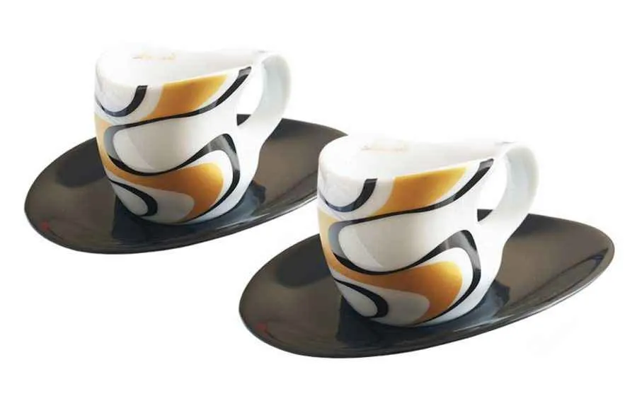 Luigi Colani Porzellan Espressissimo - Tassen mit Untertassen 4 tlg. wave gold black