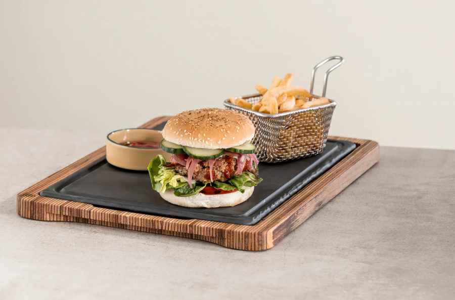 BAMBUS HOLZTABLETT 37 x 24 cm, 2 - fach unterteilt für Steakteller 20 x 20 cm