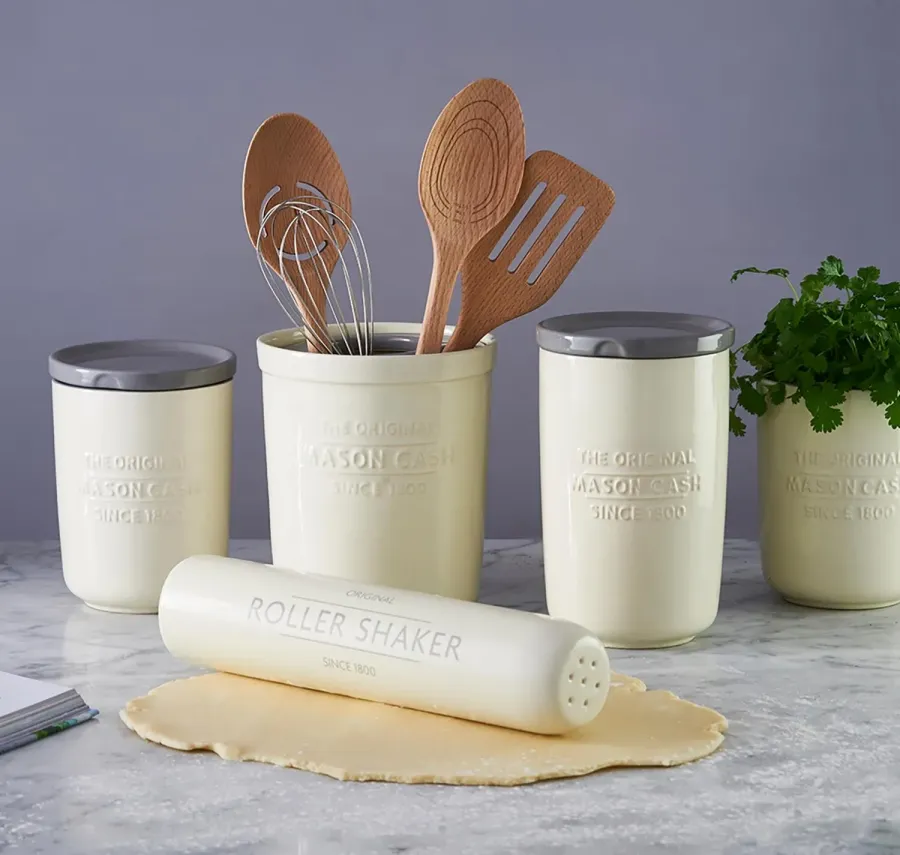 Teigrolle 3in1 Roller Shaker - mit Mehlstreuer Steingut