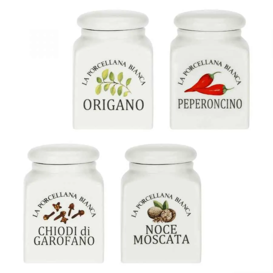 Gewürzdosen-Set 4-teilig Origano, Peperoncino, Chiodi di Garofano und Noce Moscata 0,175 l