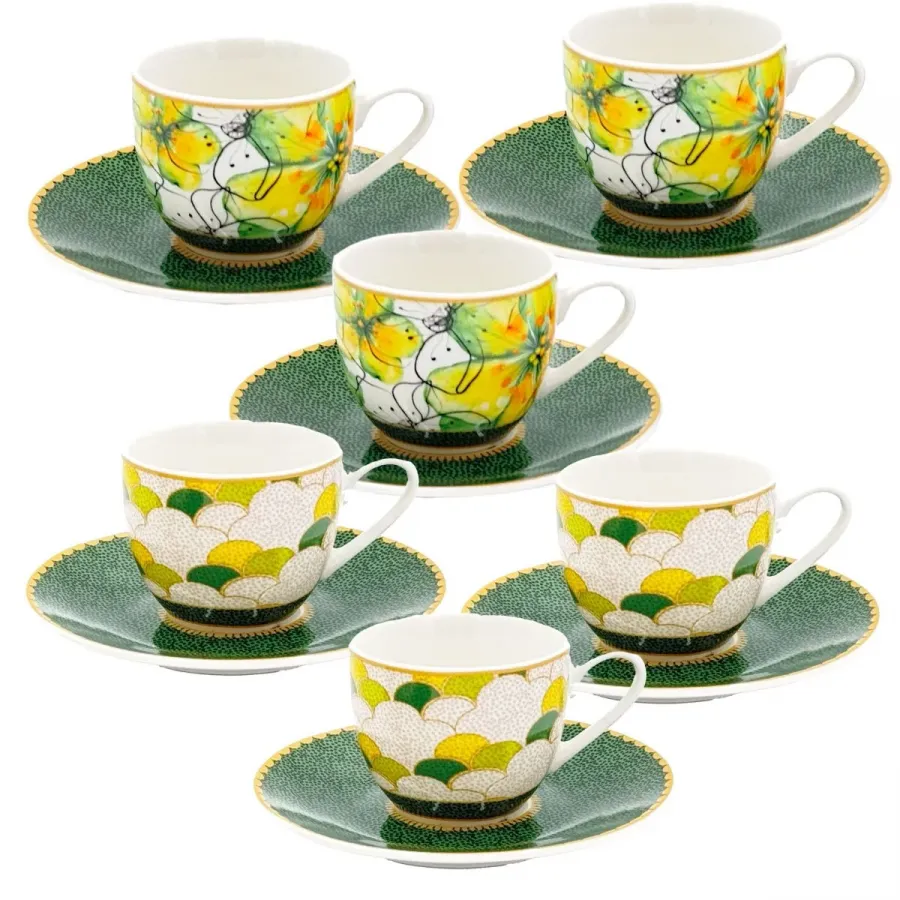 Espressotassen mit Untertassen 6er Set MIRABILIA 90 ml "Libellula"