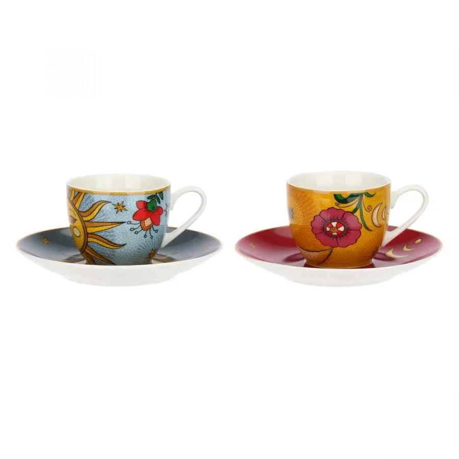 Espressotassen mit Untertassen 6er Set MIRABILIA 90 ml „Sole & Luna“