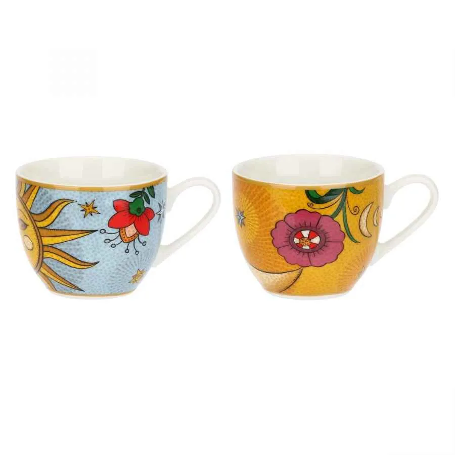 Espressotassen mit Untertassen 6er Set MIRABILIA 90 ml „Sole & Luna“