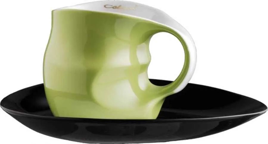 Luigi Colani Porzellan Kaffee - Cappuccino Tasse mit Untertasse color geen 2 tlg.