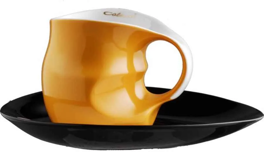 Luigi Colani Porzellan Kaffee - Cappuccino Tasse mit Untertasse color orange 2 tlg.